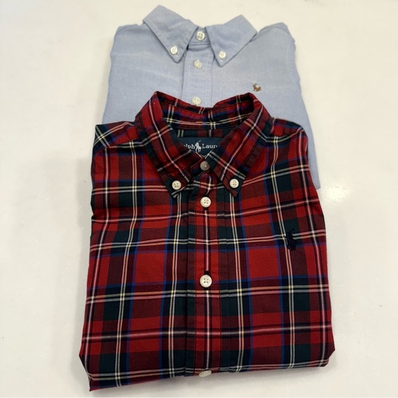 Ralph Lauren Lot Of 2 Boys Button Down Shirts Blue Oxford & Red Plaid Sz 24 Mo. - Picture 14 of 15